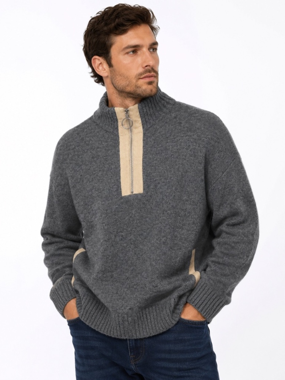 THML Men's Charcoal Gray Quarter-Zip Knit Sweater – Size Small